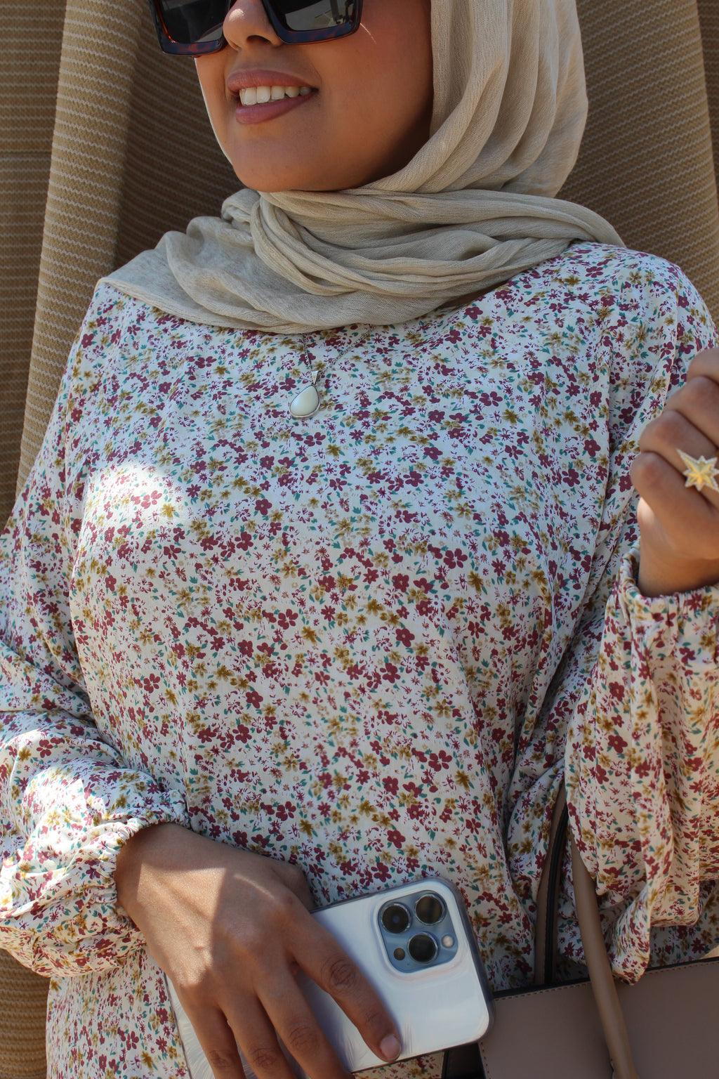 Floral Cotton Blouse - beige