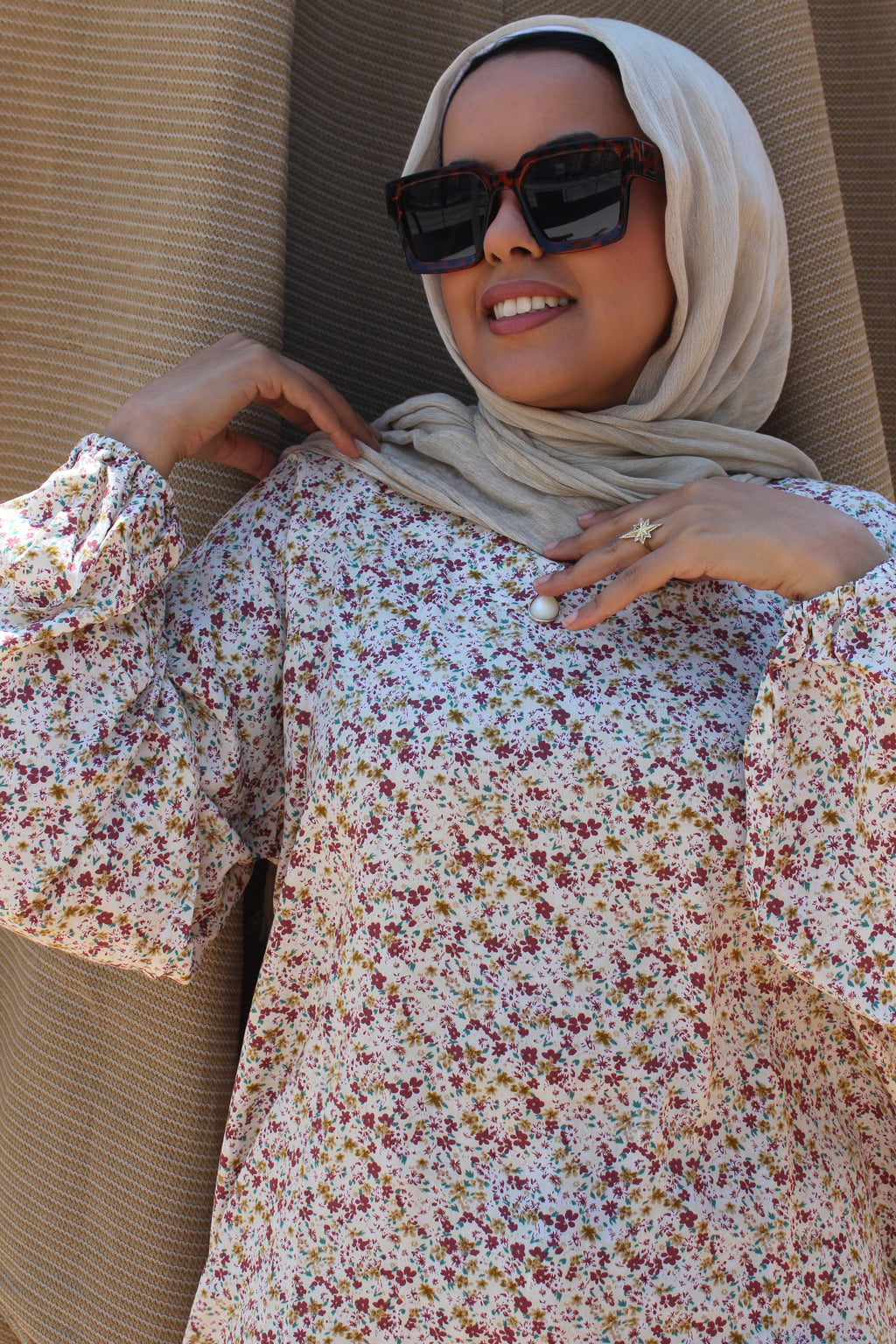 Floral Cotton Blouse - beige