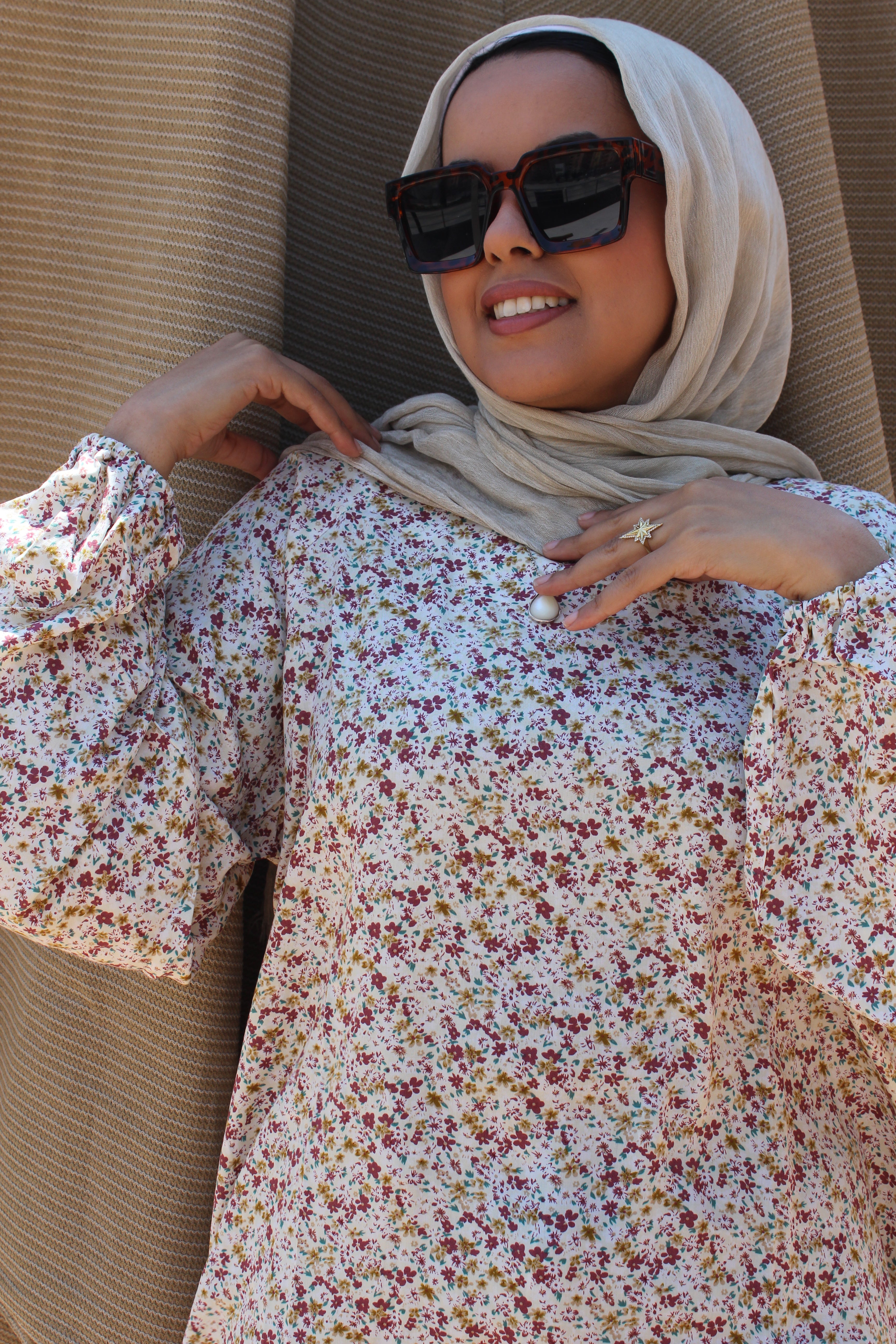 Floral Cotton Blouse - beige