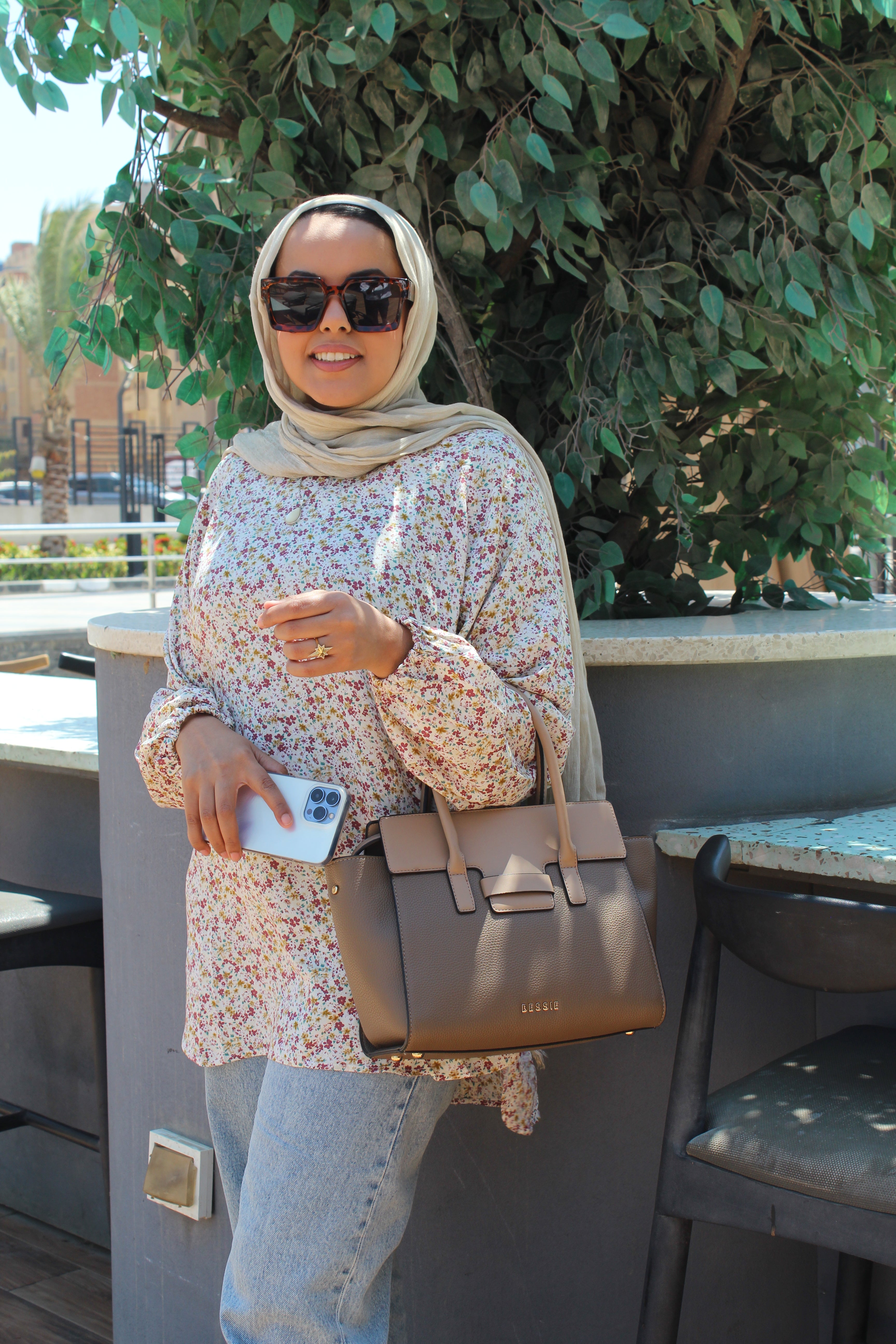 Floral Cotton Blouse - beige
