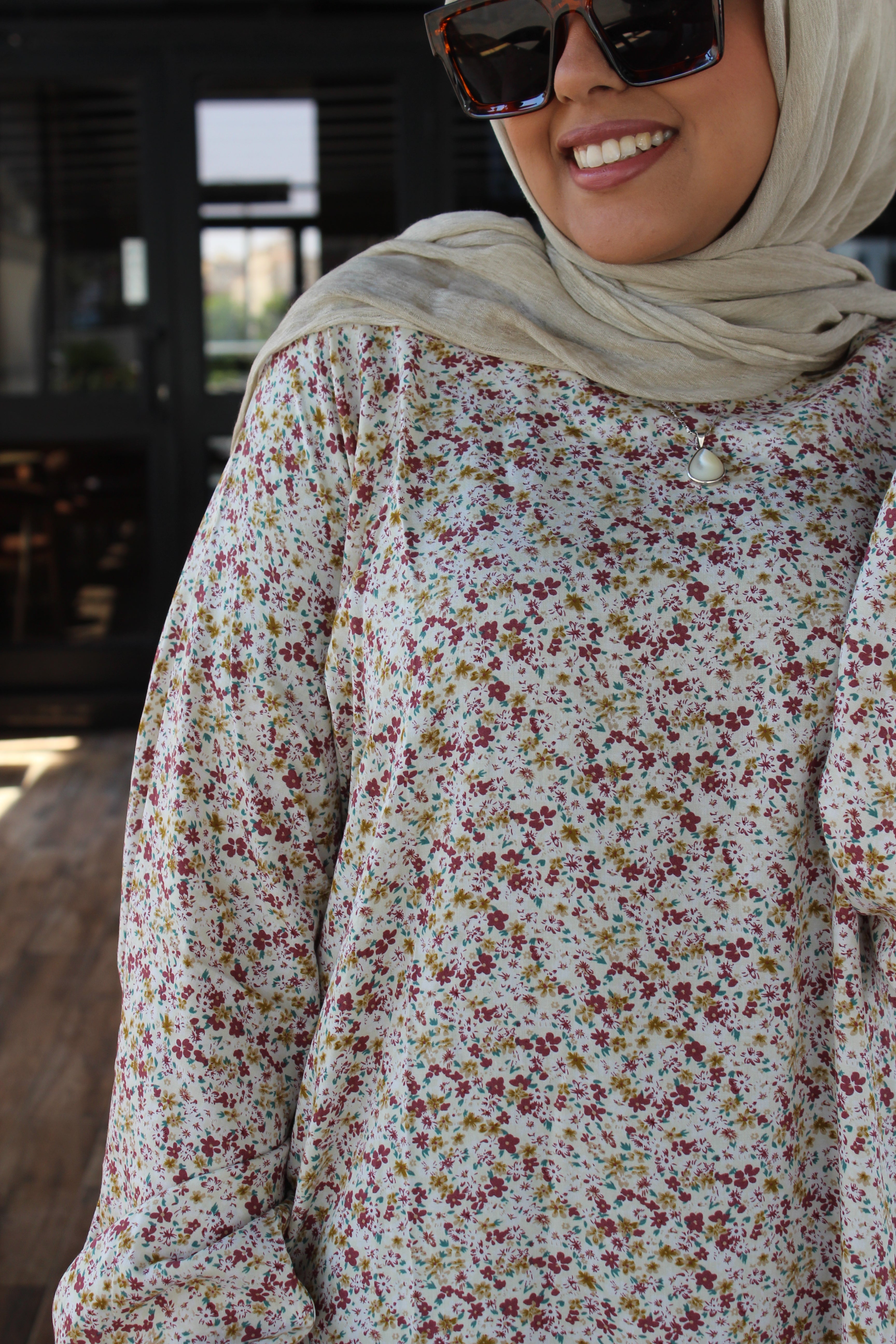 Floral Cotton Blouse - beige