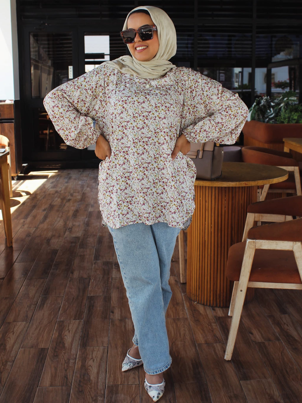 Floral Cotton Blouse - beige