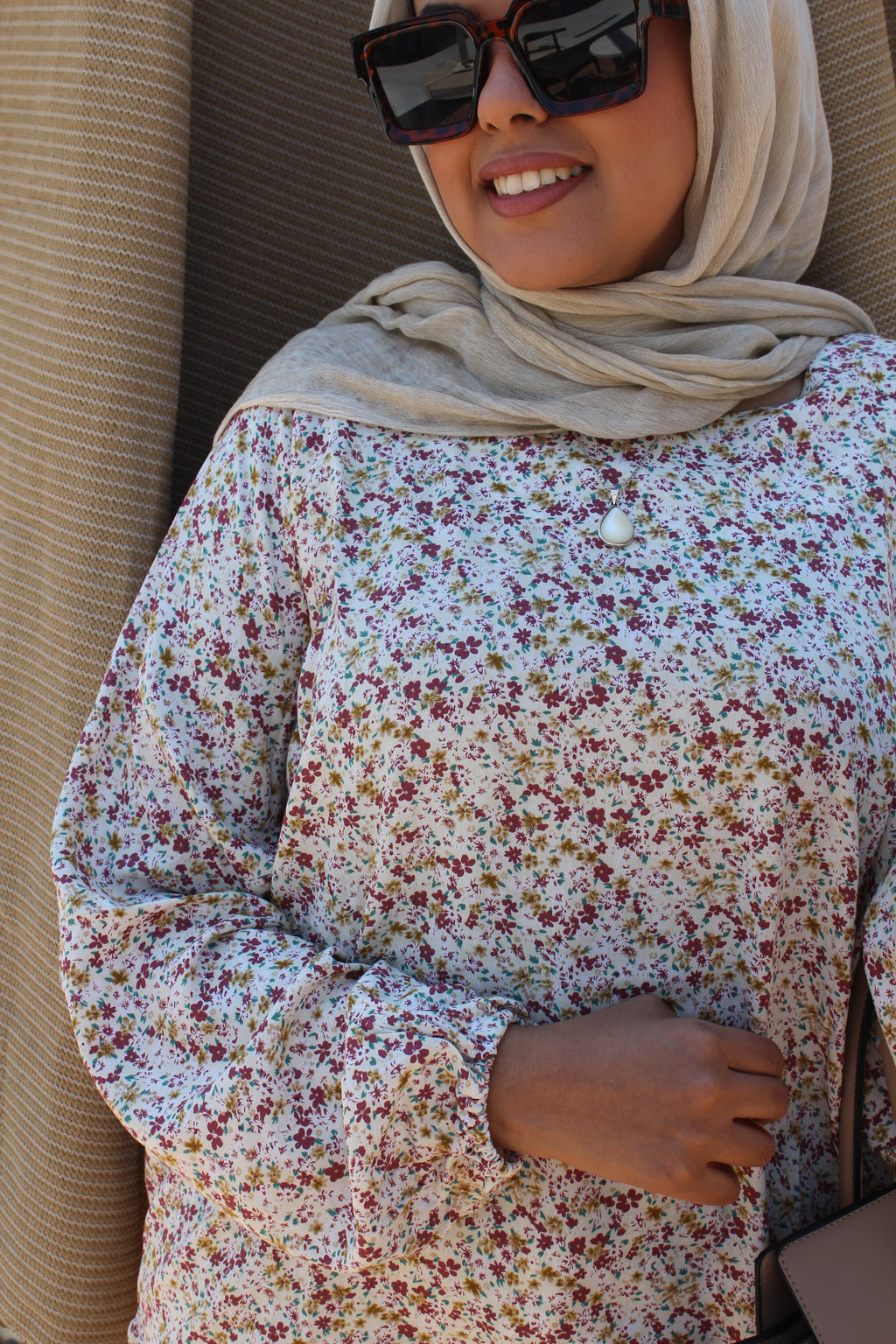 Floral Cotton Blouse - beige