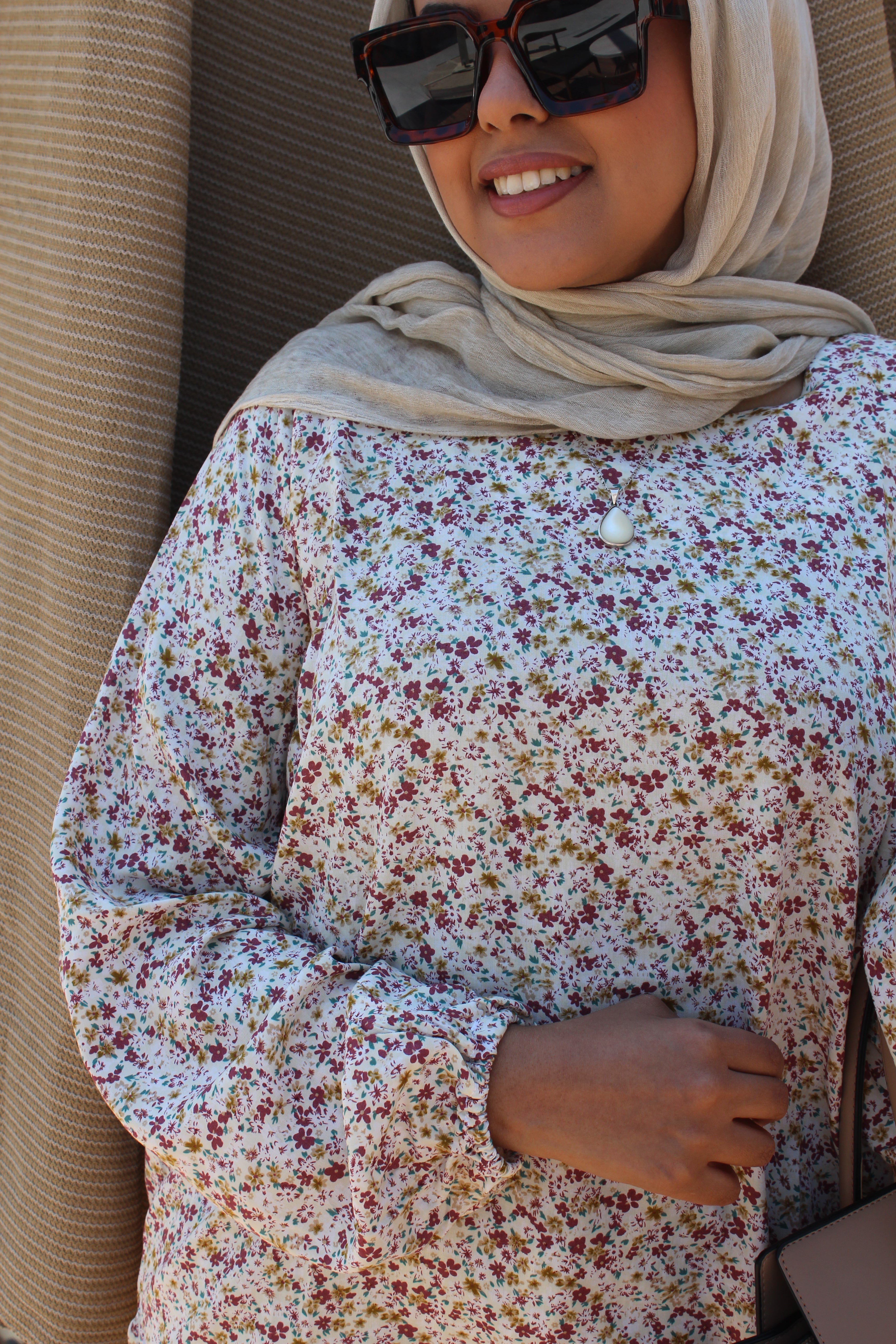 Floral Cotton Blouse - beige