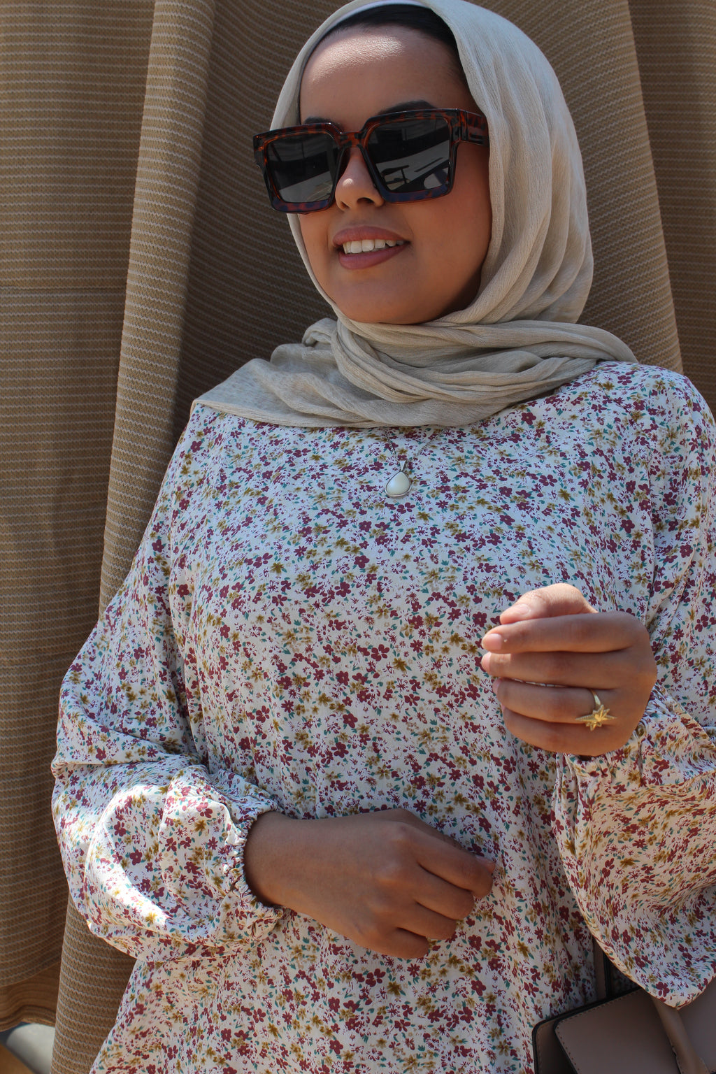 Floral Cotton Blouse - beige