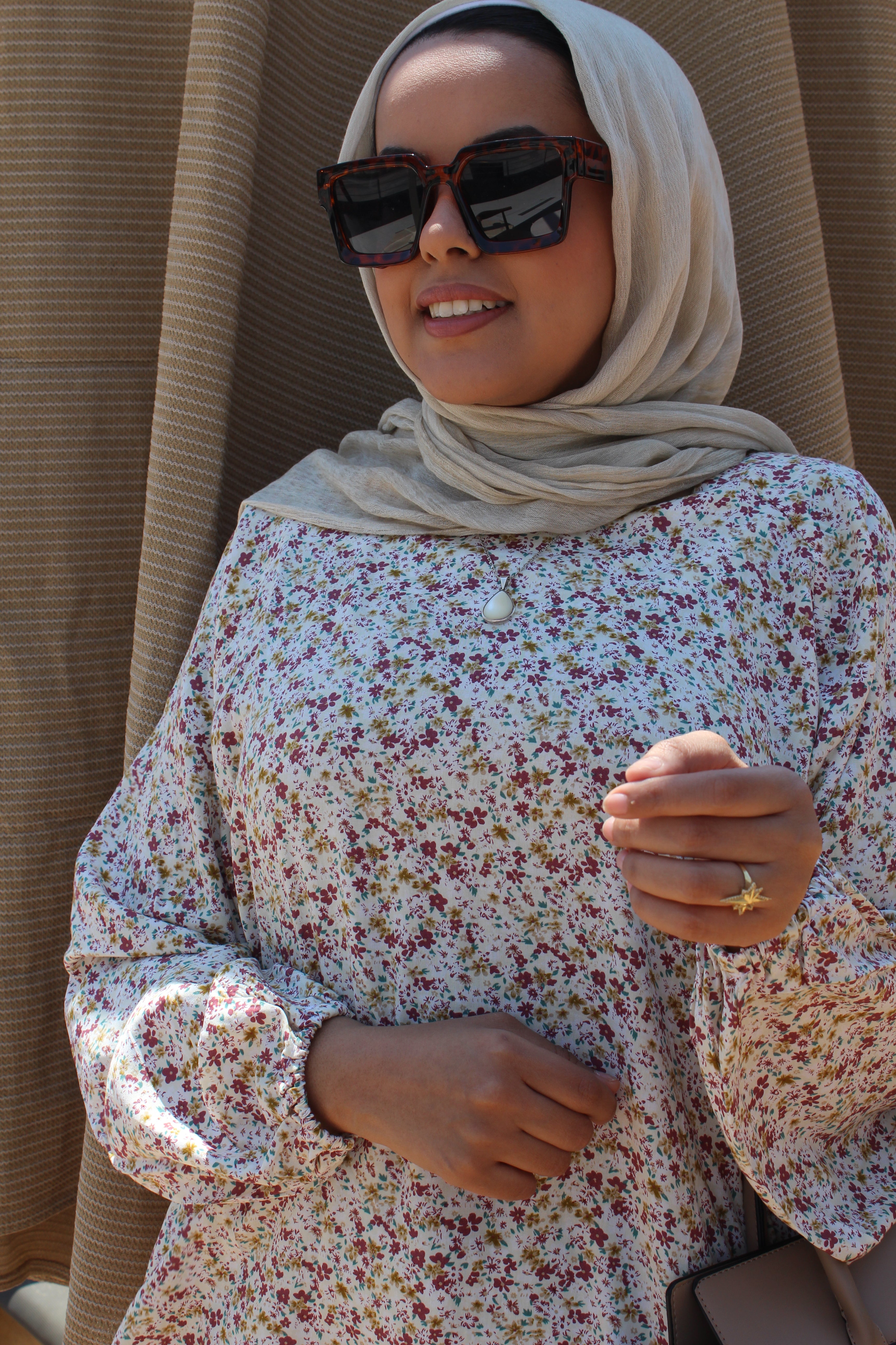 Floral Cotton Blouse - beige