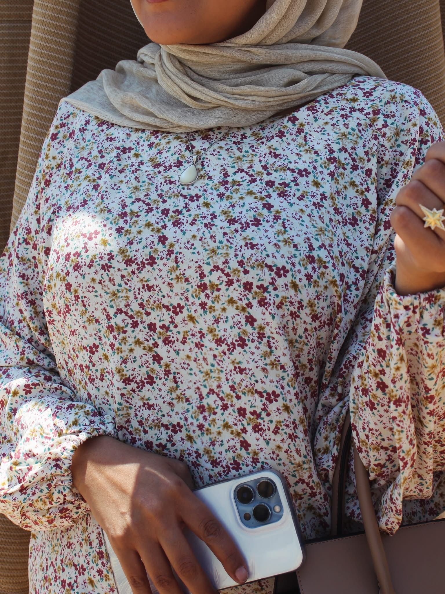 Floral Cotton Blouse - beige