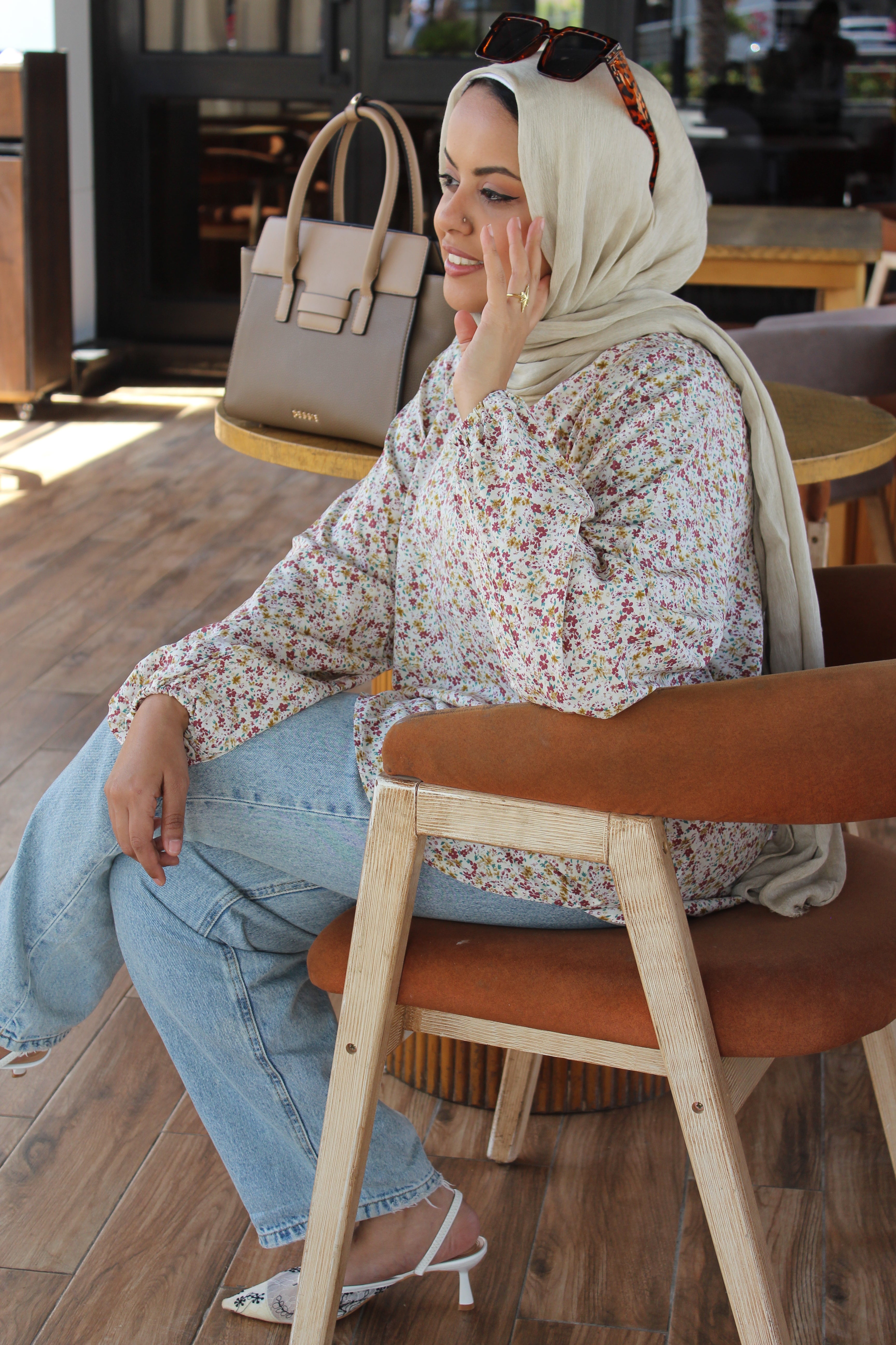 Floral Cotton Blouse - beige