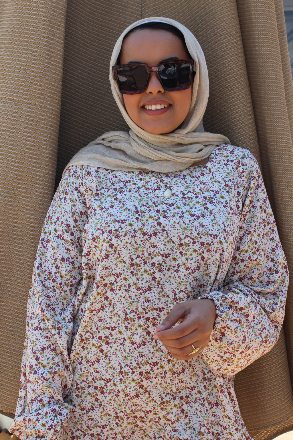 Floral Cotton Blouse - beige