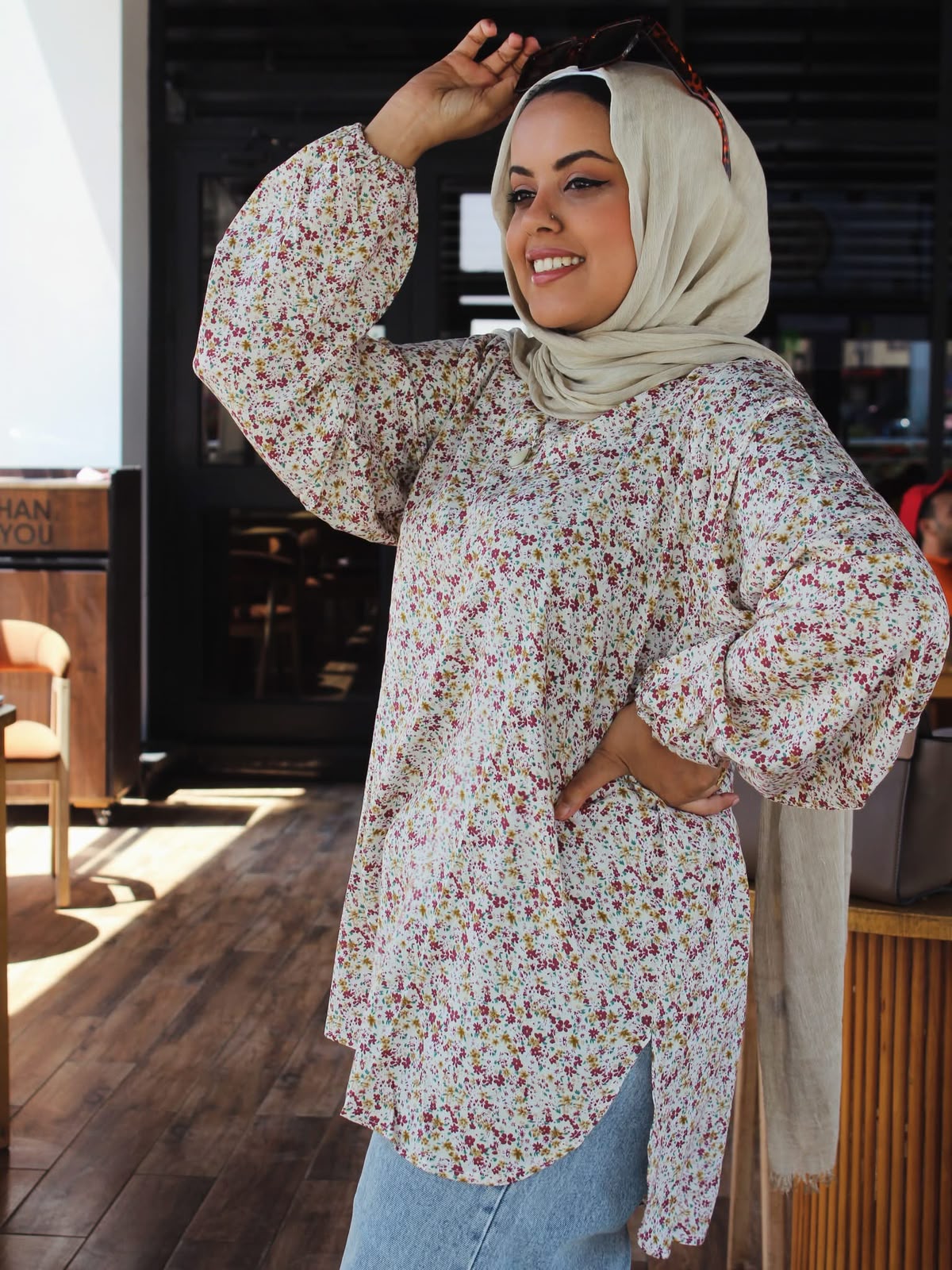 Floral Cotton Blouse - beige